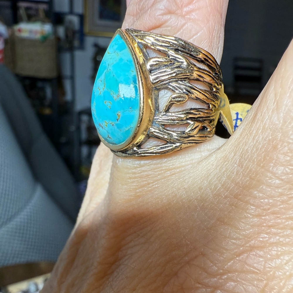 Studio Barse Bronze Turquoise Teardrop Ring - Picture 4 of 5